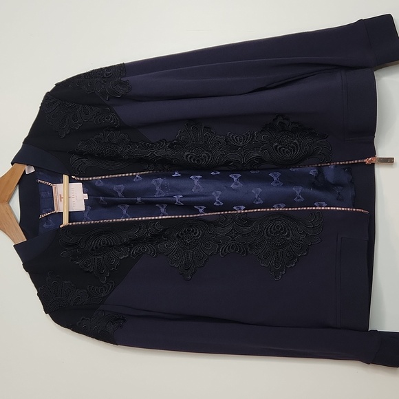 Ted Baker Elegant Navy Blue Lace Relax Jacket - Picture 4 of 6